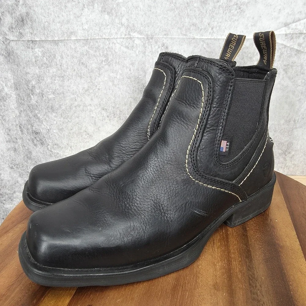 Sureway Chelsea Boots Mens 7.5 Black Leather Western Work Comfort‎ Safety
